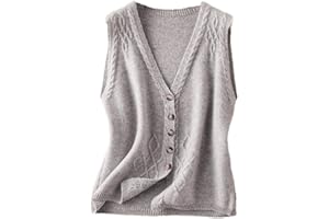 Alloaone Gilet Cardigan in Lana da Donna Lavorato A Maglia con Scollo A V Senza Maniche