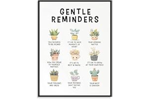 Dazzlewall Gentle Reminders Wall Art Positive Affirmations Prints, Inspirational Quotes Poster for Classroom Office Bedroom Decor 12×16 in Unframed