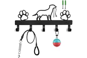 lomdung Perchero de Pared con 5 Ganchos, Colgador Llaves Pared con Estampado de Perro, Gancho para Colgar en Forma de Pata de Perro, Ganchos Perchas para Sombreros Llaves Abrigos, Negro