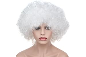 BundleMall Curly Afro Wigs Fancy Dress Funky Wig Disco Clown for Men and Women Soccer Football Fans Costumes Accessory (white)