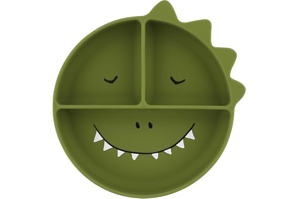 Trixie - Assiette en Silicone avec Ventouse et Compartiments pour Bébé et Enfant (Mr. Dino (Dinosaure))