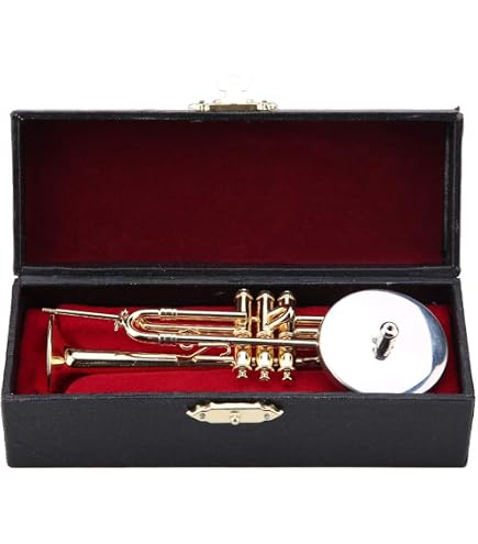 Miniature Trombone Plaqué Or Avec Support Et Étui - Décoration Musicale Exquise