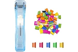 NectaRoy Cucitrice, Pinzatrice Riutilizzabile, Pinzatrice per Carta Senza Tracce, Spingere Spillatrici, Portatile Cucitrice Carta, Ufficio Cucitrice con 50 Pezzi Multicolore Graffette Riutilizzabili