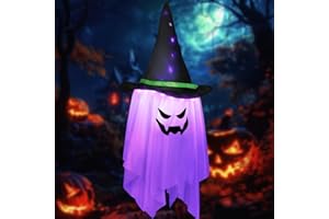 QUUNOOT Halloween Deko, Outdoor 105 cm Geist Dekoration zum Aufhängen mit 24 bunten LED-Lichtern, Geist Windsack für drinnen und draußen, Garten, Party-Dekoration