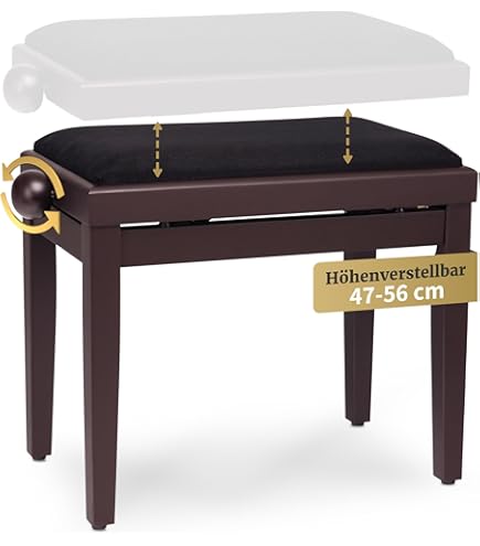 Panca Per Pianoforte GEWA Deluxe - Regolazione Altezza 48-57cm, Legno Massiccio, Velluto, Portata 2T - Foto 7