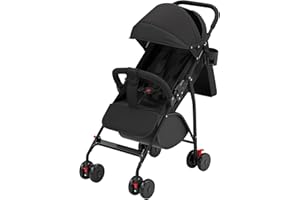 HUOLE Cochecito de bebé ultraligero, compacto, plegable e inclinable, desde el nacimiento hasta los 25 kg, con sistema de carrito, protector de lluvia incluido, capucha extensible, C-negro
