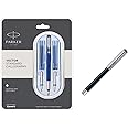 Parker Vector Mettalix Fountain Pen (Black) Vector Standard Calligraphy CT Fountain Pen (Blue), 7 Piece Set