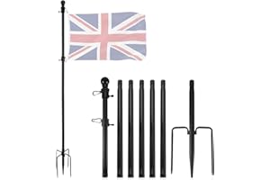 HuuppHip 10 FT Flagpole, Tangle Free Flag Pole in Ground with 5 Prongs Base, Flag Poles for Outside House Garden Flag Poles Kit(Black, without Flag)