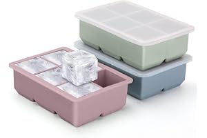 Jisile Silikon Eiswürfelform 3er Set, 6 Mulden Große Quadratische Eisformen mit Deckel, Wiederverwendbare Eiswürfelbereiter für Whiskey, Cocktails & Getränke