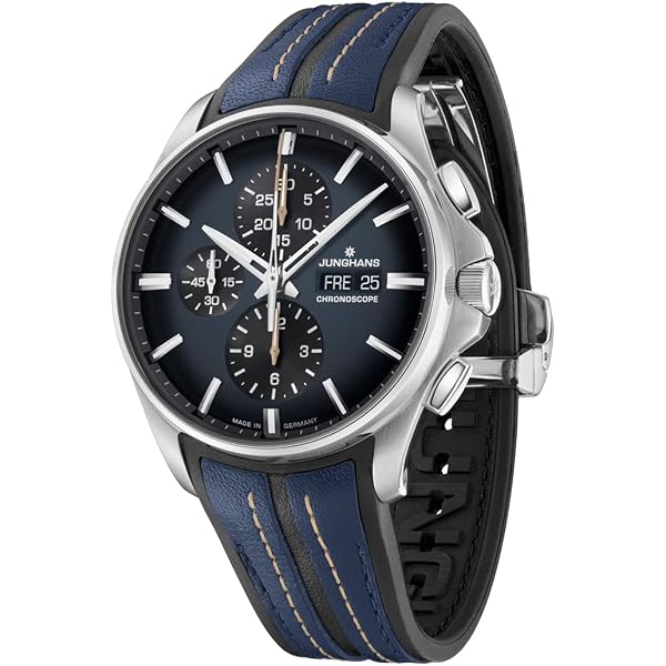 JUNGHANS Orologio Da Uomo Automatico Cronografo 027/4227.00 | Cassa 45mm Acciaio, Quadrante Blu, Cinturino In Gomma Multicolore - 3