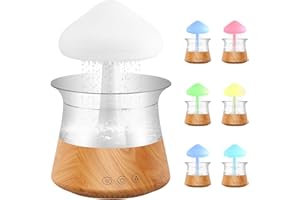 JALANN Rain Cloud Humidifier, 3 in 1 Raincloud Humidifier/Essential Oil Diffuser/7 Colors Night Light, Bedside Cute Raining Drop Sounds for Sleeping, Aromatherapy Essential Oil Diffuser for Bedroom (Wood)