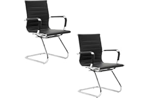 ‎CHAIRUS chairus Freischwinger Stühle 2er Set, PU-Leder Besucherstuhl Konferenzstuhl Ergonomisch mit Armlehnen, Bürostühle Konferenz-Raum/Wartezimmer/Büro,Schwarz