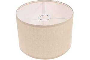 Warmhm Lampenschirme, Tischlampe, Mittelgroßer Trommelschirm, Stehlampenschirm, Naturleinen, Böhmischer Trommelschirm für E27, Beige