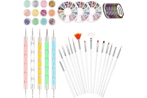 Dadabig Zestaw do zdobienia paznokci, narzędzia do projektowania paznokci, pisaki do paznokci, designerskie naklejki do dekoracji paznokci zestaw z 15 szt. pędzli do malowania paznokci, 5 szt. długopis do kropkowania, 3 pudełka wiertarki do paznokci, 10 szt. taśma do usuwania paznokci, 12 brokatów