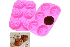 SIMUR Stampi Silicone Rosa Fiore Stampo per Cottura a 6 cavità, Stampo in Silicone 3PCS per Pasticceria a Forma di Fiore Rosa per Sapone, Cioccolatini, Dolce, Biscotti (rosa)