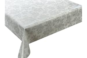 EUROMAT Obrus ceratowy, zmywalny, wiele rozmiarów i wzorów, odporny na działanie wody (kwiaty, szary, WF-4942C, 220 x 140 cm)