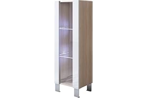 MB Muebles Bonitos | Vetrina Luke V2 | Larghezza 40 x Altezza 138 x Profondità 29 cm | Mobili in Melamina Lucida (sonoma opaca) | Con Piedini in Alluminio da 12cm | Colore Sonoma e Bianco