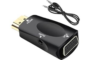 GENERIC Adattatore HDMI a VGA, presa seminer, con cavo audio jack da 3,5 mm, compatibile con monitor/laptop/computer/PC/proiettore/HDTV/Chromebook/Xbox e altro (nero), VGAFemale HDMIMale