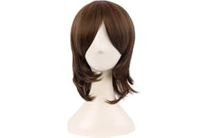 MapofBeauty 16 Pulgada/40 cm Corto Layered Pelucas Con Flequillo Sintética Fibras Shoulder Largo Cabello Para de Cosplay Diario Uso (Marrón)