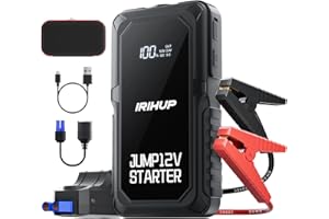 IRIHUP Starthilfe Powerbank 2000A 12V,Starterbatterie 66.6Wh mit Starterkabel,Tragbare Auto Batterie Booster für bis zu 8 L Benzin oder 5 L Diesel,18W QC3.0 Fast Charging, Taschenlampen, LED-Anzeige