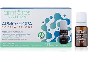 Armores Natura Integratori Alimentari, Armo-Flora, per l'Equilibrio della Flora Intestinale e la Riduzione del Gonfiore Addominale, con Probiotici, Melissa, Anice e Finocchio, Vegano, 10 Flaconcini