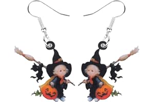 NEWEI Cute Acrylic Halloween Witch Pumpkin Earrings Big Long Dangle Drop For Women Girl Festival Jewelry Gifts Charm