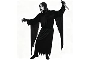 ZHYUGOYA Scream Kostüm, Ghostface Kostüm mit Scream Maske Fake Messer, Scary Movie Costume Erwachsene, Horror Ghost Face Outfit für Halloween Karneval Cosplay