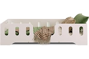 ‎SMARTWOOD smartwood TILA 2 Kinderbett 100x200 mit Lattenrost und Rausfallschutz - Holz Kinderbett für Jungen & Mädchen, vielseitiges Montessori Bett mit Rausfallschutz und Lattenrost 200x100cm - Weiß