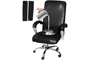 HOMECOVER Elastico Coprisedia Da Ufficio Impermeabile, Universale In Pelle PU Girevole Computer Coprisedia Con Copribraccioli Per Poltrone Rimovibili-Nero-Large