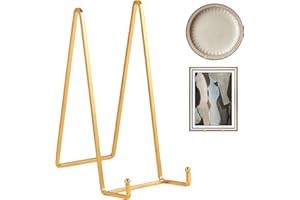 DIDUDIDU Supporto Cavalletto Espositore Porta Piatti - Supporti Piatti da Esposizione Grande - Cavalletti per Tavolo - Espositori Ferro per Piatto Decorativo | Cornice Foto | Libri - Oro - 2 pezzi - 25 cm