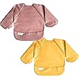 Tiny Twinkle Mess-Proof Full Sleeved Bib 2 Pack - Baby & Toddler Waterproof Smock with Tug-Proof Closure