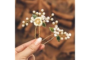 IYOU Spinki do włosów na wesele, kwiaty, perły, złoto, dla panny młodej, dla druhny, ozdoba do włosów dla kobiet i dziewcząt (2 sztuki)