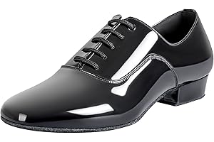Linodes Men's Latin Dance Shoes 1 Inch Leather Sole Ballroom Salsa Tango Waltz Character Shoe