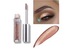 Weixinbuy 12 Colors Liquid Eyeshadow Glitter Metallic Eyeshadow Shining Shimmer Glitter Highly Pigmented Liquid Eyeliner Waterproof Long Lasting(106#Rose gold)