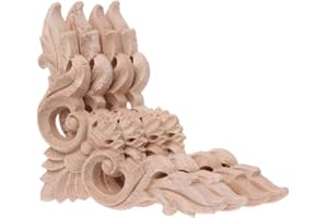 Haorw 4 Stück Holz Geschnitzte Aufkleber 8x8cm - Natürlich Holz Ornament Blume Schnitzerei Verzierung Schrank Möbel Ecke