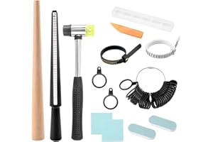 HENGBIRD Zestaw narzędzi do pomiaru rozmiarów pierścionków, narzędzia pomiarowe, częściowy zestaw do produkcji pierścionków, pręt z gumowym młotkiem z tworzywa sztucznego, miarka do pomiaru biżuterii, 11 sztuk