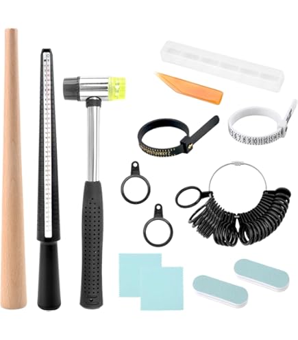 Set 11 Pezzi Per Misure E Lucidatura Anelli - Mandrino Misuratore, Stick Dimensioni, Panno Lucidante, Martello - 9