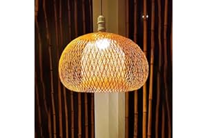 GUANSHAN Lámpara colgante de bambú tejida a mano, lámpara de techo de lámpara de techo de bambú natural, lámpara de estilo rural para comedor, salón de té, sala de estar
