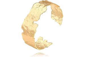 CANEVINKA Wide Open Cuff Bracelet for Women Boho 18K Gold Irregular Twist Grooved Wrist Cuff Bracelet