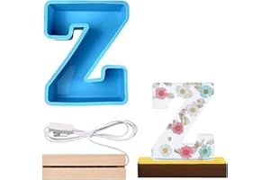 COLEESON Molde grande de resina epoxi del alfabeto, Moldes de Resina Epoxi con Letras, Con portalámparas de madera, para la decoración de bricolaje,Z