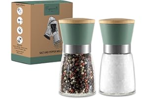 PIQUANT Salt and Pepper Mills Grinder Set of 2 Refillable Ceramic Grinder Adjustable Levels Kitchen Gifts (Sage Green)