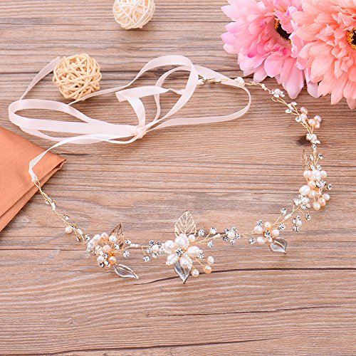 Haarschmuck von Oshide Blättern und Blumen Weiß Perlengirlande mit Strass Braut Braut Haarschmuck - 6