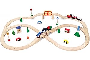 Viga Toys - 56304 - Modélisme Ferroviaire - Train en Bois - 49 Pièces
