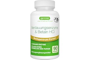 ‎IGENNUS HEALTHCARE NUTRITION Schnell wirkender Verdauungsenzyme Komplex mit Betain HCl & Bromelain, 10 vegane Enzyme mit Papain & Lipase, umfassende Verdauungshilfe, hypoallergen, 90 Kapseln, von Igennus