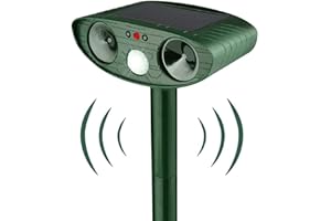 RUTIDA Ultrasonic Cat Repellent, Solar Waterproof Ultrasonic Animal Repellent, Outdoor Pet Repellent and Animal Control with Motion Sensor for Farm Garden Yard Dogs Cats Birds Squirrels Deterrent