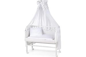 WALDIN BABY COLLECTION WALDIN Cuna colecho, Lacado en Blanco, 14 Modelos a Elegir a Elegir,Color Textil Blanco/Estrellas Gris