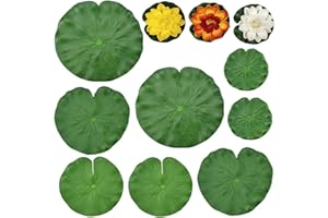 Qanye 15 Pieces Water Lily Leaves, Floating Pond Decor Water Lily, Water Lily Pads Ornaments, Artificial Water Lotus Leaves, 12 Lotus Leaf and 3 Lotus, for Pond, Aquarium, Garden Swimming Pool