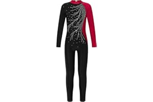 Jowowha Kinder Turnanzug Mädchen Gymnastikanzug Glitzer Ballettanzug Tanzbody Langarm Eiskunstlauf Body Overall Jumpsuit Eiskunstlauf Tanzkostüm