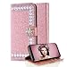 Produktbild Diamant Lederhülle für Samsung Galaxy S8,Aearl 3D Bling Glitzer Perle Kristall Blume Stand Hülle Etui mit Karte Halterung Leder Wallet Flip Book Case TPU Cover Bumper Tasche [ Displayschutzfolie ] für Samsung Galaxy S8- Roségold