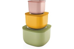 Guzzini - Kitchen Active Design, STORE&MORE BIO Zestaw 3 pojemników hermetycznych do lodówek/zamrażarek/mikrofalówek - Wielokolorowy, 19,5 x19,5 x h12,3 cm | 750/1550/2800 cc - 17072652